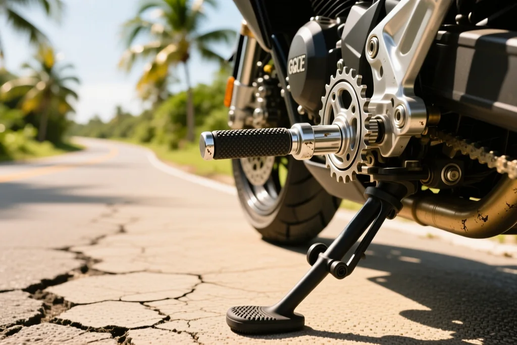 Scooter handlebar with an automatic twist throttle beside a manual bike with a foot gear lever