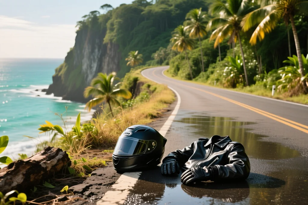 Coastal road curving along the Phuket shoreline with the sea visible beyond the guardrail
